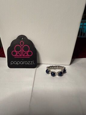 paparazzi Silver-Tone Ring with Navy Blue Bead Accents